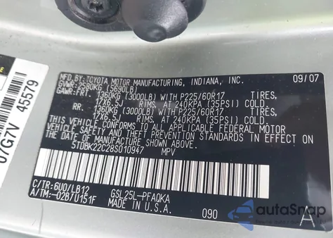 2008 Toyota Sienna Limited z USA, uszkodzony, nr VIN 5TDBK22C28S010947